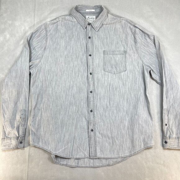 Lucky Brand Shirt Mens Size XXL Chambray Gray Button Up Long Sleeve Slim Fit - Picture 1 of 9
